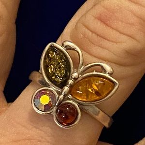 Vintage Sterling Silver genuine Baltic Green and Honey Amber Ring